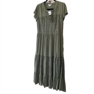 Kate & Sam dress‎ NEW olive green dress Swiss dot & eyelet tiered embroidered